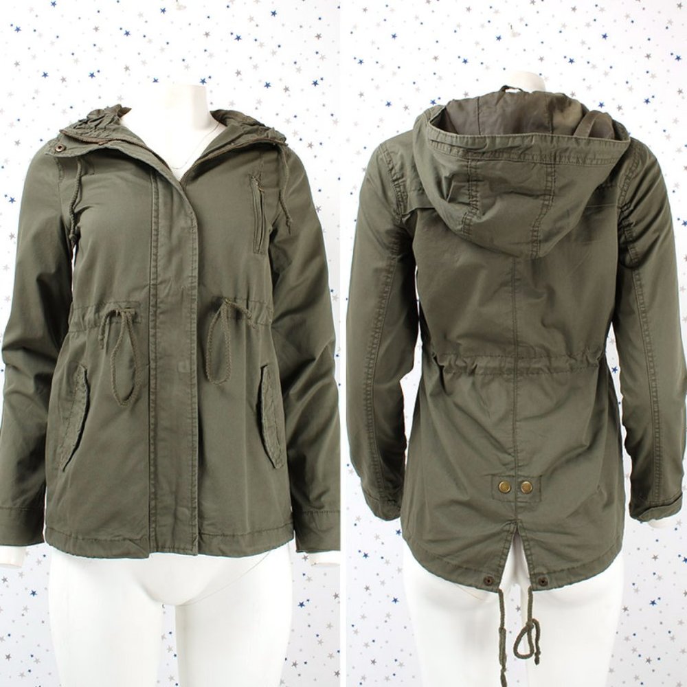 Hooded Utility Safari Military Anorak Jacket Olive